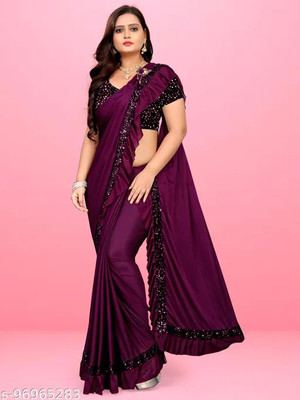 KASHYAP ART Self Design Bollywood Lycra Blend Saree(Multicolor, Purple)