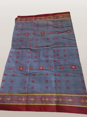 Dutta Self Design Tant Pure Cotton Saree(Grey)