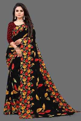 Dedkada Fab Printed Daily Wear Georgette Saree(Black)
