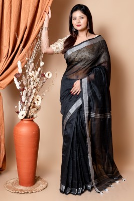 sdox Color Block Handloom Cotton Blend Saree(Black)