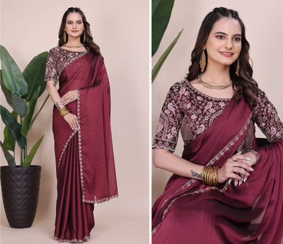 Zenophily Embroidered Bollywood Chiffon Saree(Maroon)