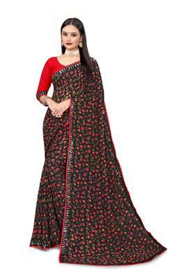 AARTI PRINTS Printed Daily Wear Georgette Saree(Black)