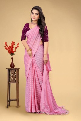 V AMAN FASHION Checkered, Self Design Bollywood Chiffon Saree(Pink)