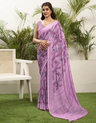 Samah Printed Daily Wear Chiffon Saree(Purple, Multicolor)