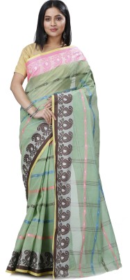 DipDiya Self Design, Paisley Tant Pure Cotton Saree(Light Green)