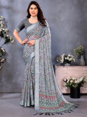 HouseOfCommon Floral Print Bollywood Linen Saree(Multicolor)