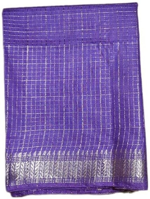 Aamir Fashion Textile Woven, Temple Border, Checkered Bhagalpuri Handloom Tussar Silk, Silk Blend Saree(Purple)
