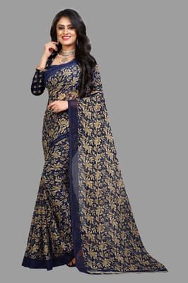 THE PRIVATE LABLE Printed Mysore Georgette Saree(Brown)