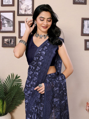 SARETRA MALL Printed Daily Wear Georgette Saree(Blue)