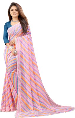 RGFASHION Striped Leheria Georgette Saree(Pink)