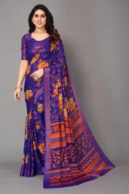 het designer studio Floral Print Banarasi Brasso Saree(Blue)