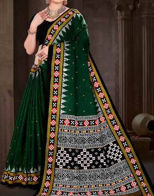 JK FINERY Printed Sambalpuri Pure Cotton Saree(Green)