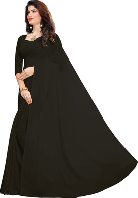 FANCYNINE Solid/Plain Bollywood Georgette Saree(Black)