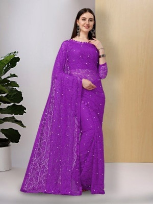 Saadhvi Self Design Bollywood Georgette Saree(Purple)