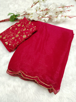 Vastramela Embroidered Bollywood Chiffon Saree(Red)