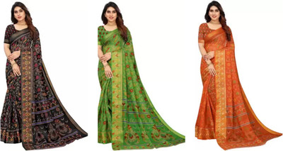 Vimalnath Synthetics Printed Bollywood Cotton Silk Saree(Pack of 3, Multicolor)