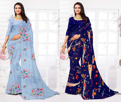 Panchvati NX Floral Print Daily Wear Georgette Saree(Pack of 2, Multicolor)
