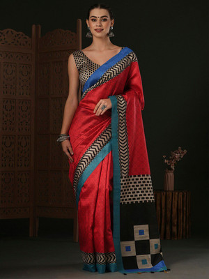 ANOUK Printed Daily Wear Silk Blend Saree(Red)