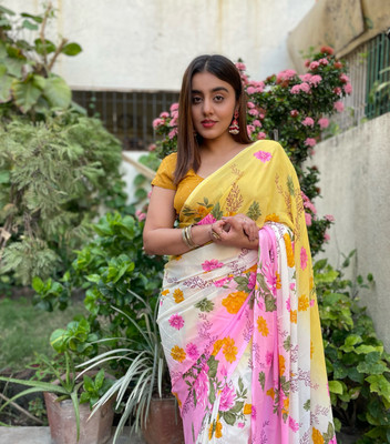 Anand Sarees Floral Print Bollywood Georgette Saree(Pink)