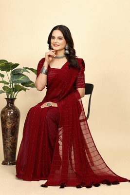 SAADHYA CREATION Embroidered, Solid/Plain Bollywood Chiffon Saree(Maroon)