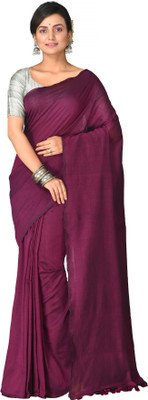 Mystory Solid/Plain Handloom Handloom Cotton Blend Saree(Magenta)
