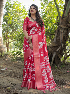 maharani couture Digital Print Daily Wear Silk Blend Saree(Red)