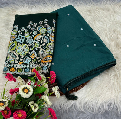 fashionfever Embellished Bollywood Georgette, Chiffon Saree(Dark Green)