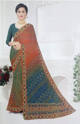 EthnicsNMore Printed Bandhani Cotton Silk Saree(Multicolor)