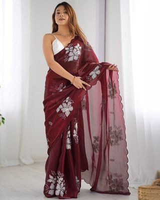 RE Renny Enterprise Embroidered Bollywood Jimmy choo Saree(Maroon)