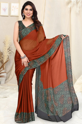 MIRCHI FASHION Solid/Plain Daily Wear Chiffon, Georgette Saree(Orange, Black)