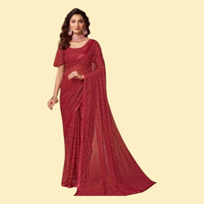 nexxxa Self Design Bollywood Net Saree(Maroon)