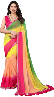 Dgdesigner Color Block Bollywood Georgette Saree(Multicolor)
