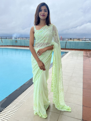 Divastri Embellished Bollywood Georgette Saree(Light Green)