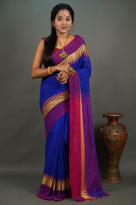GOLU Self Design Handloom Pure Cotton Saree(Blue)