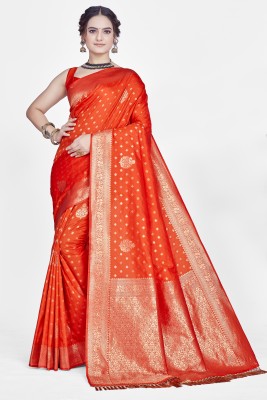 Homigoz Woven Banarasi Silk Blend Saree(Orange)