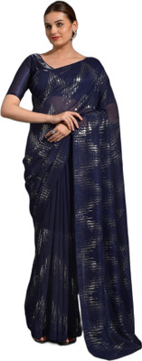 Dwiza Enterprise Self Design, Embellished Bollywood Georgette Saree(Blue)