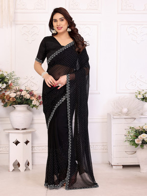 Anand Sarees Embellished, Self Design Bollywood Georgette, Chiffon Saree(Black)