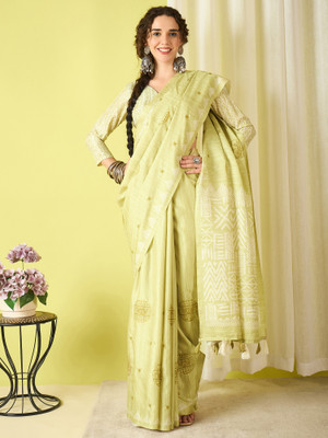 Tasrika Geometric Print Bollywood Silk Blend Saree(Light Green)