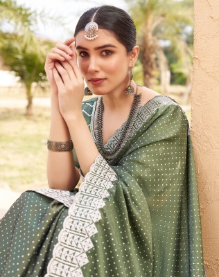 SIRIL Dyed, Embroidered, Embellished Bollywood Georgette Saree(Green, Silver)