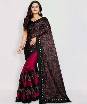 ksevencreation Printed Bollywood Lycra Blend Saree(Maroon)