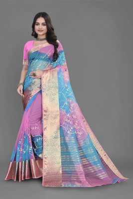 Aarunika SST Solid/Plain Bollywood Organza Saree(Pink)