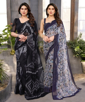 Moda Rapido Printed Bollywood Georgette Saree(Pack of 2, Multicolor)