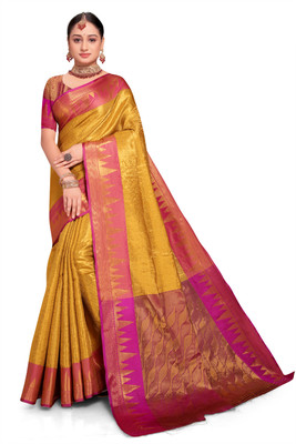 Jyanshu Creation Self Design Banarasi Cotton Silk Saree(Yellow)
