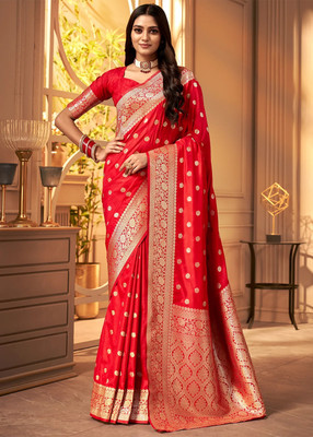 Pervas Woven Kanjivaram Cotton Silk, Pure Silk Saree(Red)