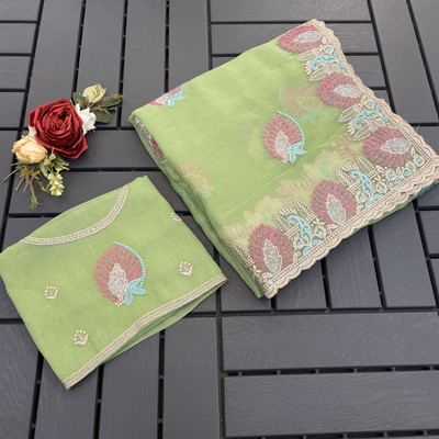 Radheradhey Embroidered Bollywood Silk Blend Saree(Light Green)