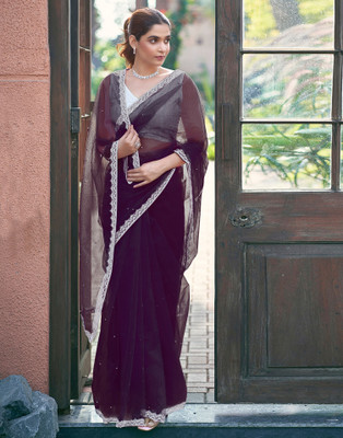 Samah Embellished Bollywood Net Saree(Purple)