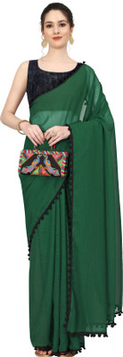 Moda Rapido Solid/Plain, Color Block Bollywood Georgette Saree(Dark Green)