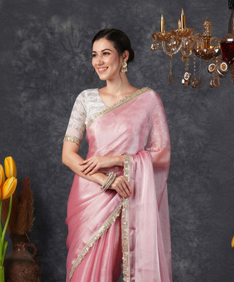 Samah Dyed, Embellished Bollywood Jimmy choo, Chiffon Saree(Pink)