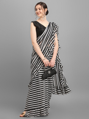 Georgette Saree Self Design, Printed, Digital Print Bollywood Georgette, Chiffon Saree(White, Black)