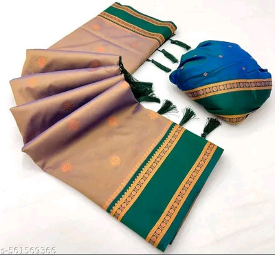 AZMERA Self Design Banarasi Handloom Silk Blend Saree(Cream)